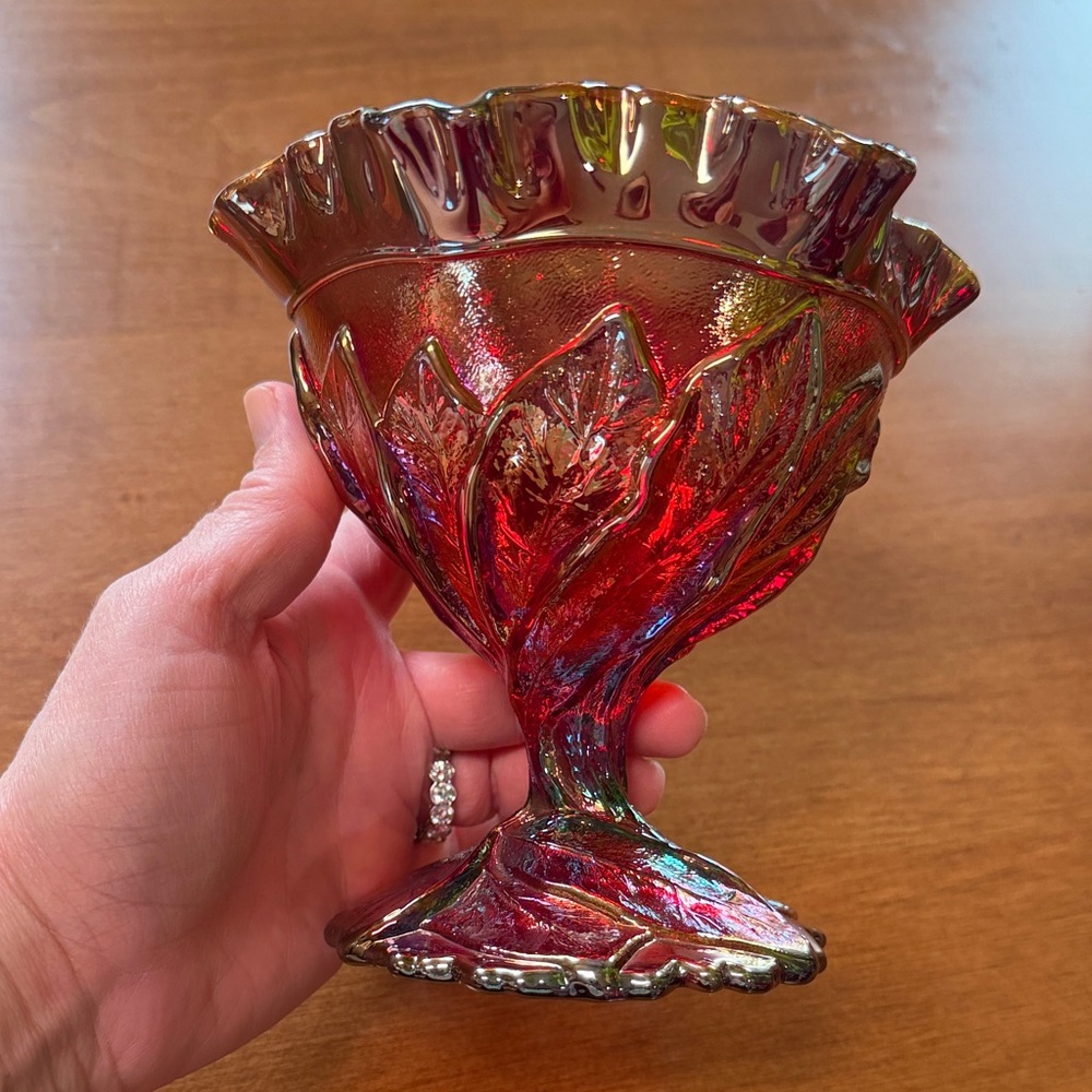Imperial Glass Ruby Acanthus Leaf Carnival Compote - Picture 7 of 9